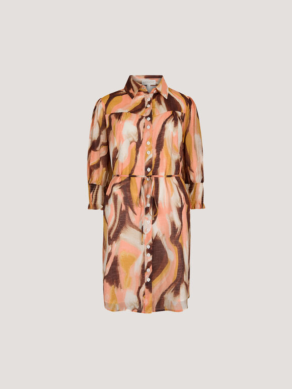 Painterly Swirls Shirt Mini Dress, Coral, large