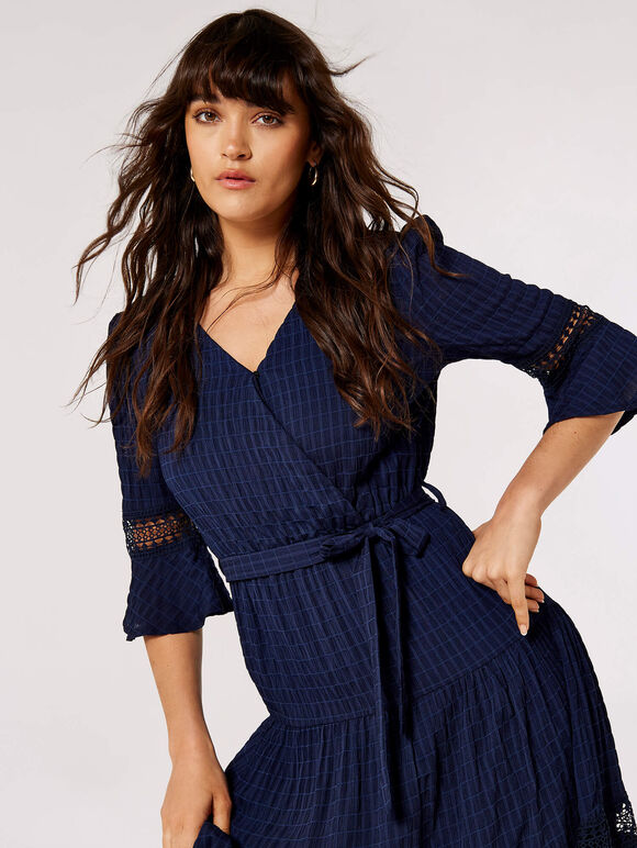 Self Check Crochet Midi Dress, Navy, large
