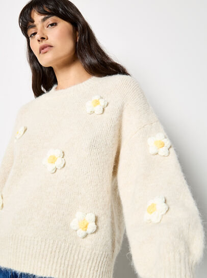 3D Daisy Embellished Oversized Jumper