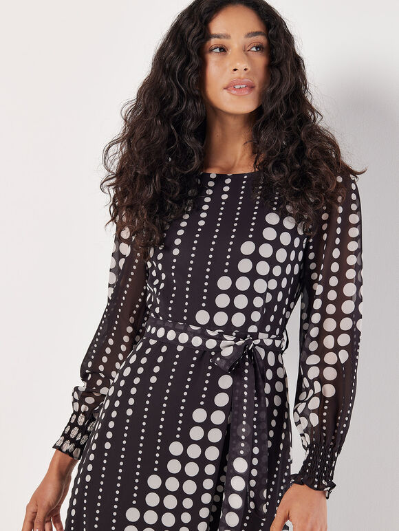 Spot Print Chiffon Midaxi Dress, Black, large