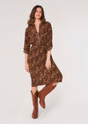 Texture Print Zip Midi Dress, Brown, large
