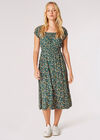 Garden Floral Milkmaid Midi Dress, Green, large