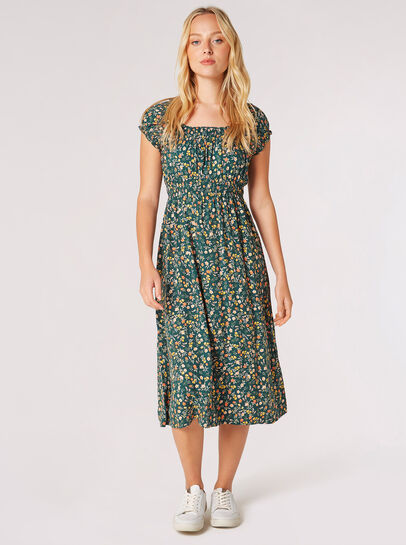 Garden Floral Milkmaid Midi Dress