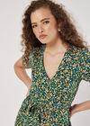 Ditsy Floral Decorative Button Midi Dress, Green, large