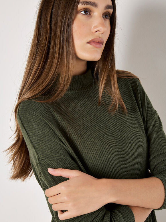 Ribbed Knit Mini Dress, Green, large
