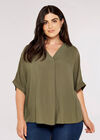 Chevron V Neck Top, Khaki, large