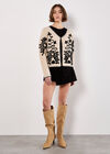 Swirl Embroidered Blanket Stitch Cardigan, Stone, large