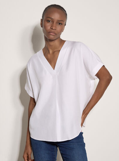 Pleated V-Neck Blouse