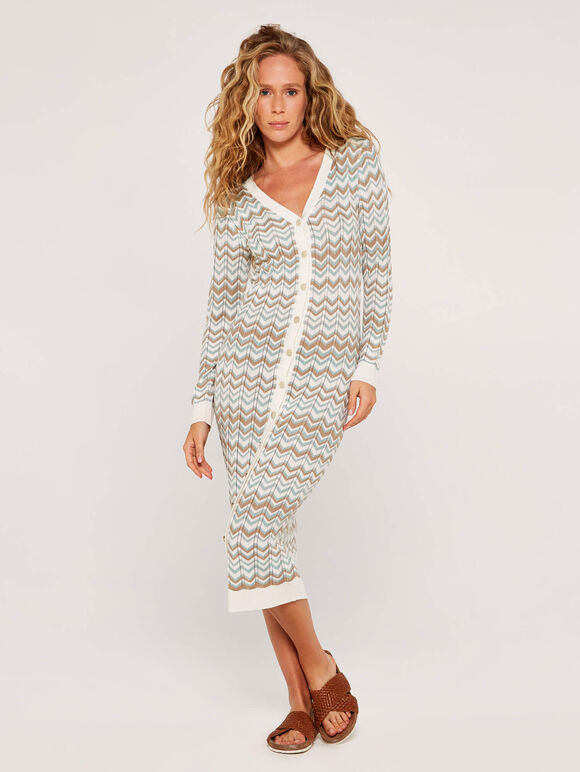 Chevron Knit Cardigan Dress, Mint, large