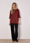 Soft-Touch Batwing Waffle Knit Top, Burgundy, large