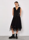 Pearl Embellished Tulle Midi Skirt, Black, large