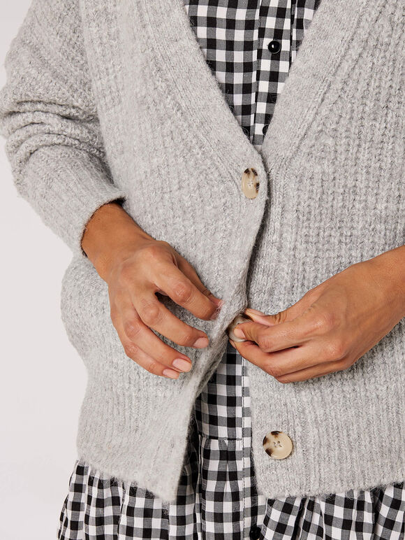 Knit Boyfriend Cardigan, Grey, large