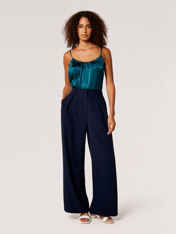 Textured Satin Camisole Top, Teal, large