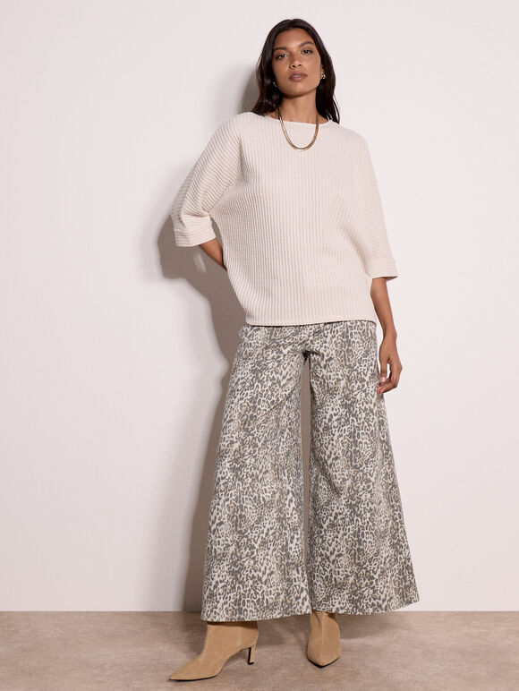 Waffle Knit Batwing Top, Stone, large