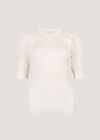 Plisse Sleeve Rib Knit Top, White, large