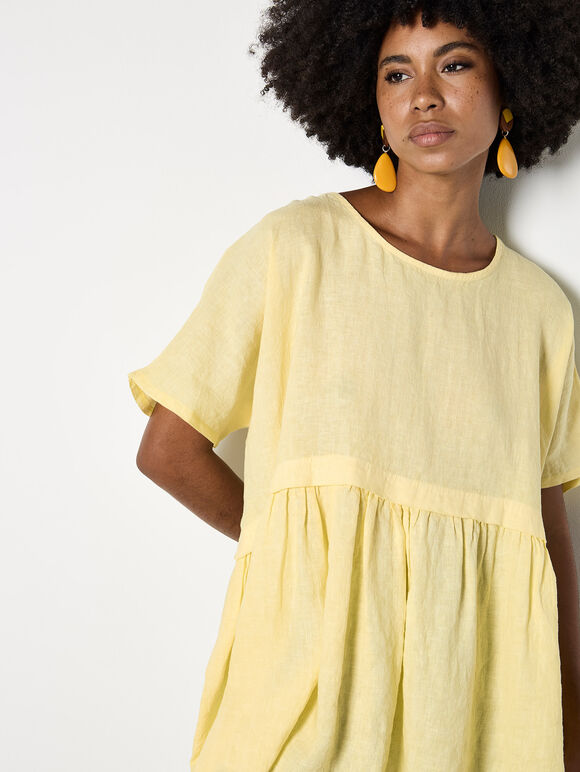 Oversized Pure Linen Tunic, Yellow, large