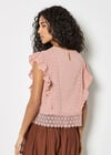 Ruffle Embroidered Cotton Top, Pink, large