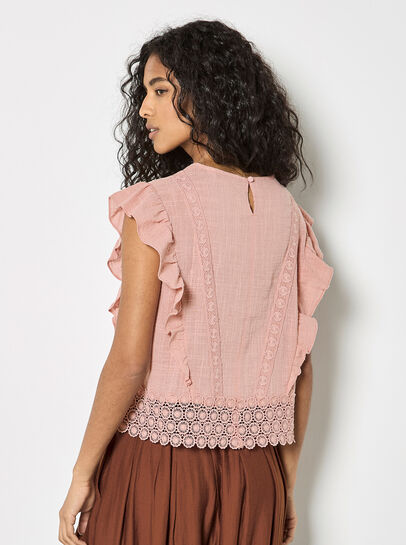 Ruffle Crochet Embroidery Cotton Top