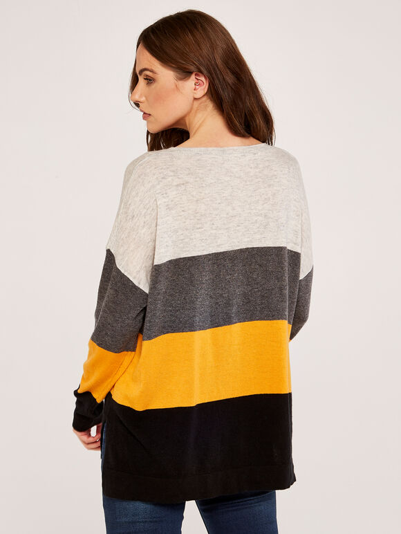 Colour Block Oversized Jumper, Mustard, large