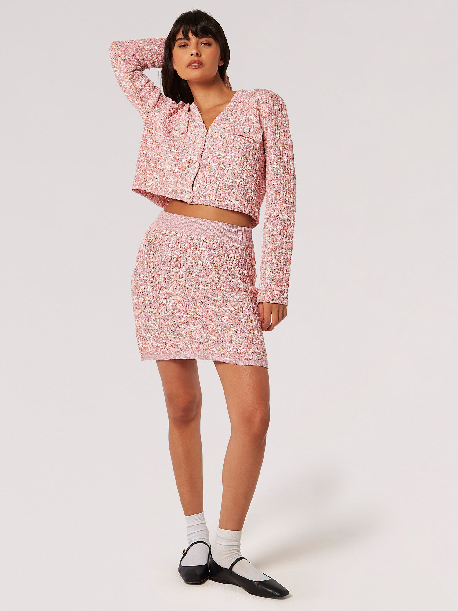 Multi Coloured Marl Knit Mini Skirt Apricot Clothing