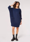 Ribbed Knit Cocoon Mini Dress, Navy, large