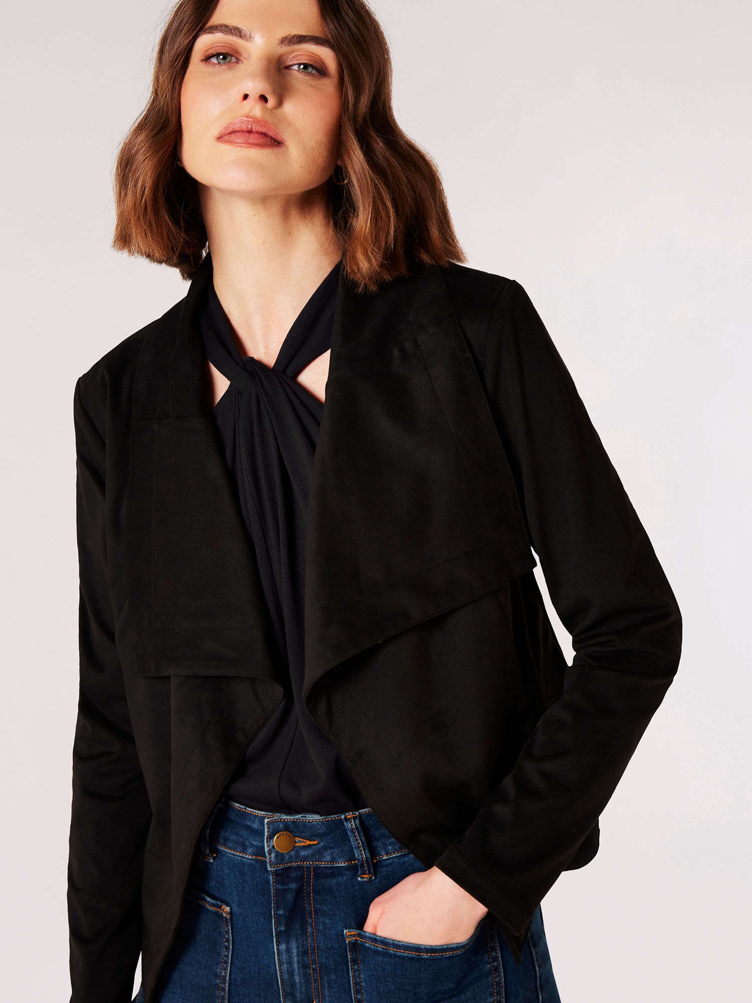 Long black suede jacket deals