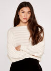 Pointelle Stripe Batwing Jumper, Cream, large