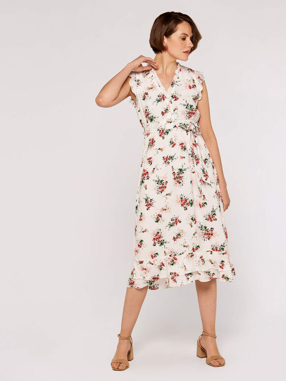 Floral Ditsy Midi Dress, Cream, large