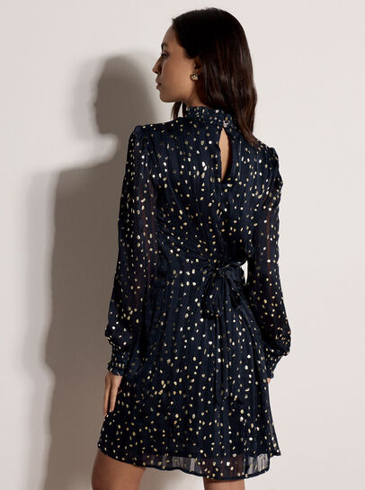 Gold Foil Spot Self-Stripe Mini Dress