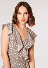 Painterly Dot Ruffle Wrap Mini Dress, Grey, large