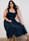 Smock Tiered Midi Dress, Navy, large