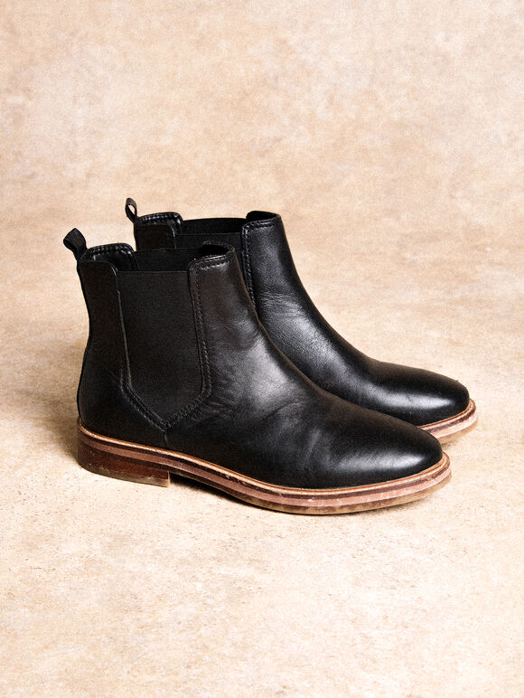 Leather Chelsea Boots, Black, large