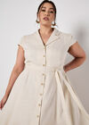 Linen Blend Shirt Mini Dress, Stone, large