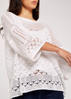 Crochet Knit Bell Sleeve Top, Cream, large
