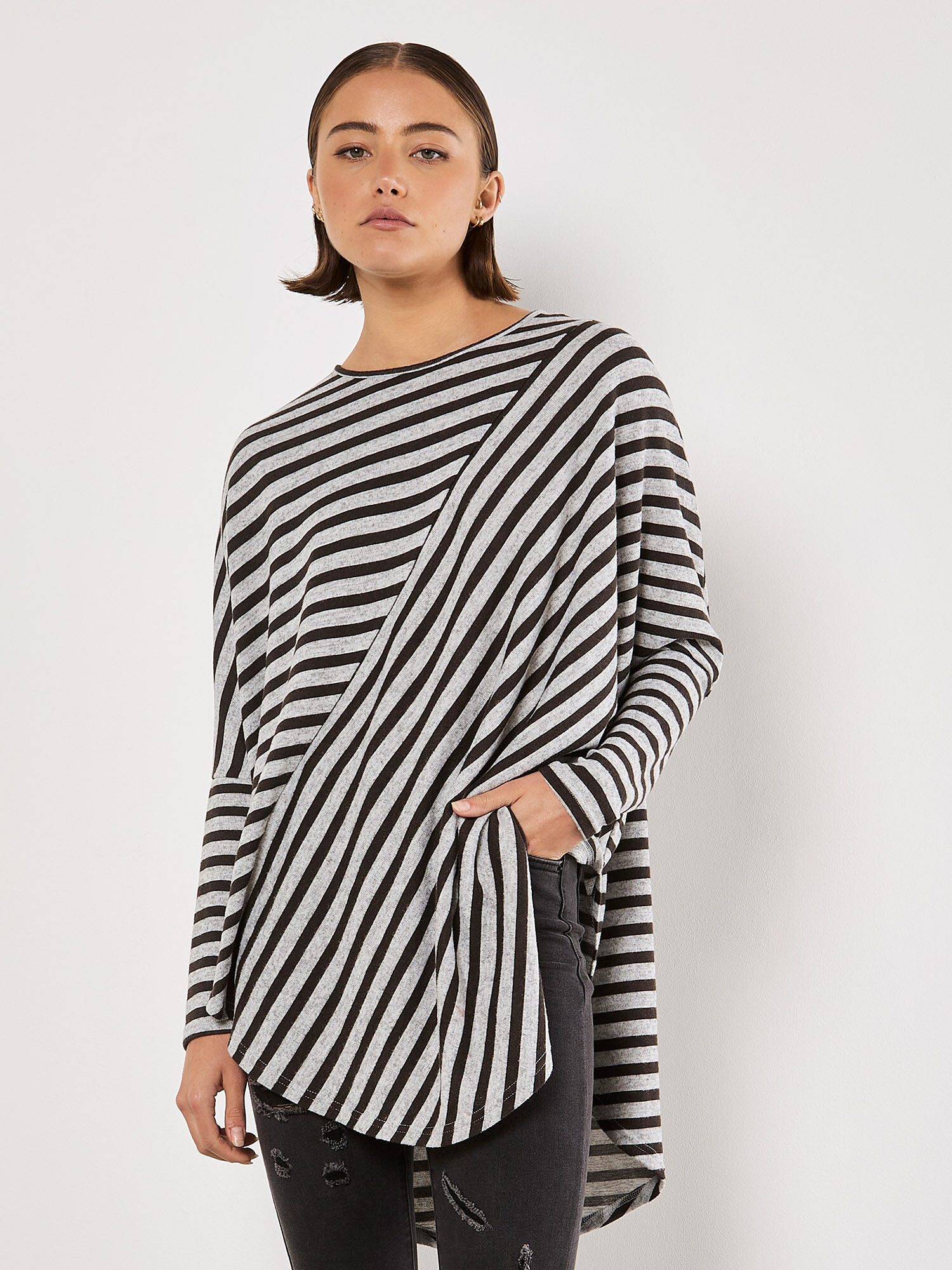 Asymmetric Stripe Jersey Top | Apricot Clothing