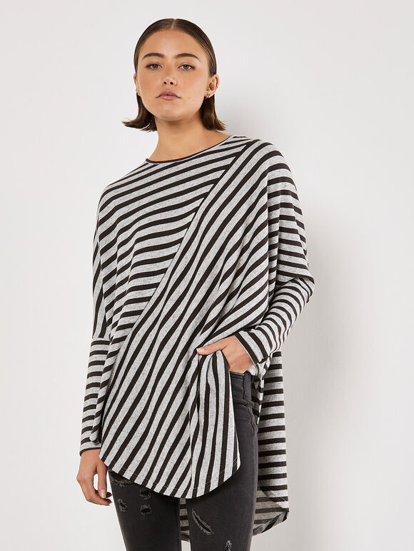 Asymmetric Stripe Jersey Top, Grey, large