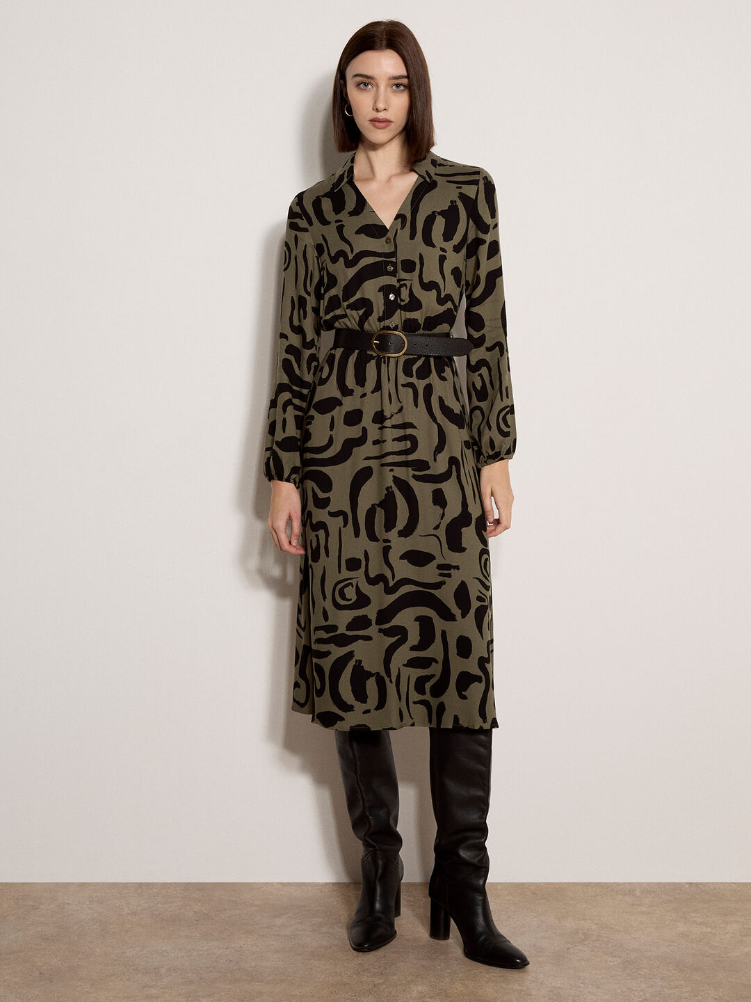 Abstract Brushstroke Midi Dress | Apricot Clothing