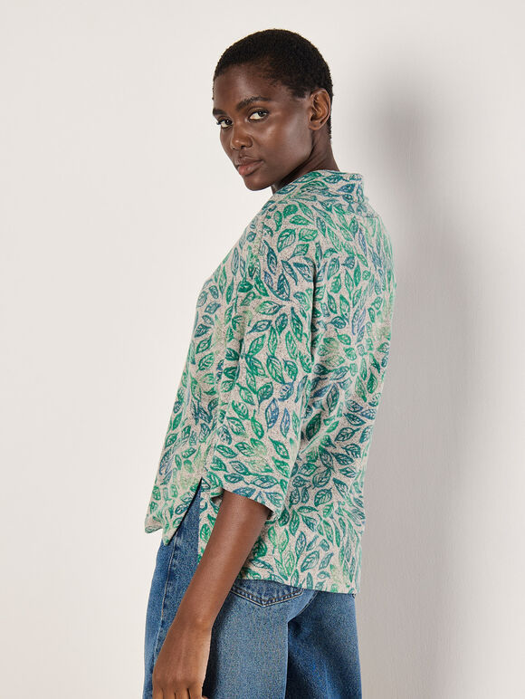 Batik Leaf Jersey Knit Top, Green, large
