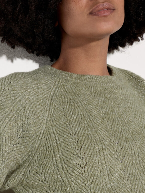 Chevron Pointelle Shimmer Jumper, Mint, large