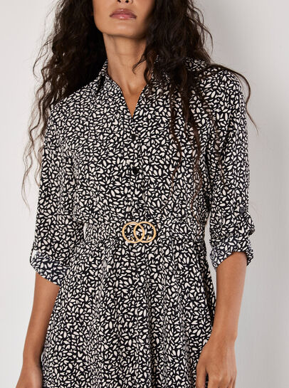 Petal Print Belted Shirt Mini Dress