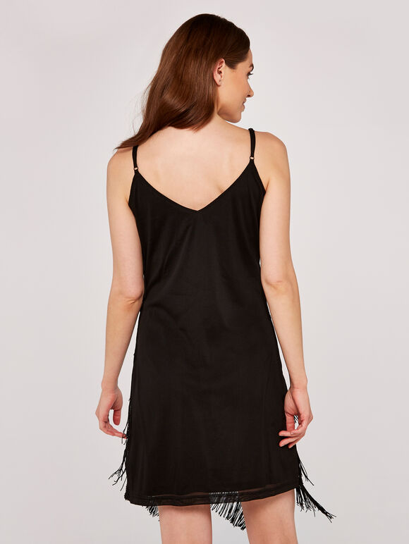 Sequin Tassel Cami Dress, Black, large