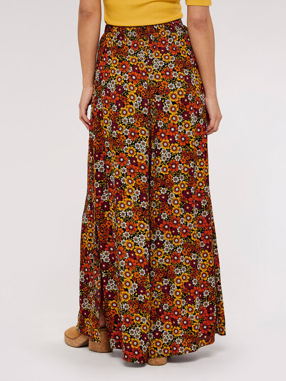 Floral Side Slit Palazzo, Orange, large