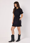 Zip-Down Utility Mini Dress, Black, large