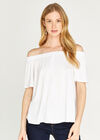 Elasticated Bardot Jersey Top, White, large