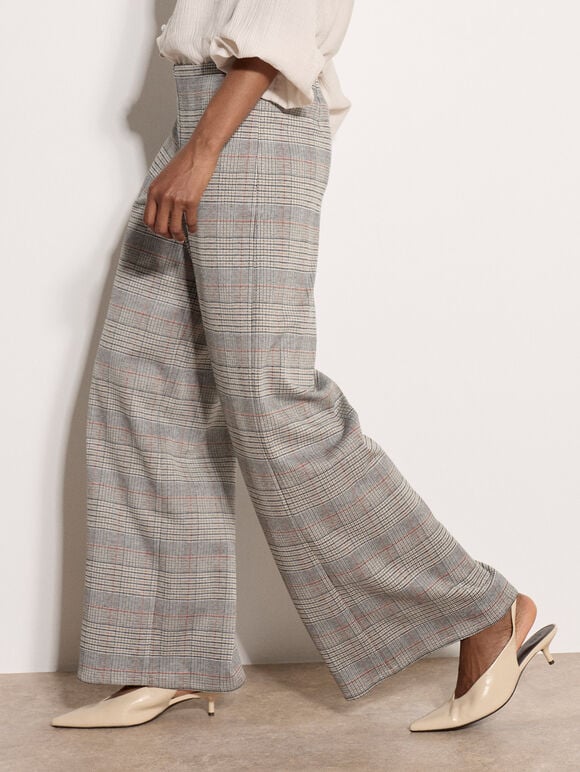 Heritage Check Wide-Leg Trousers, Black, large