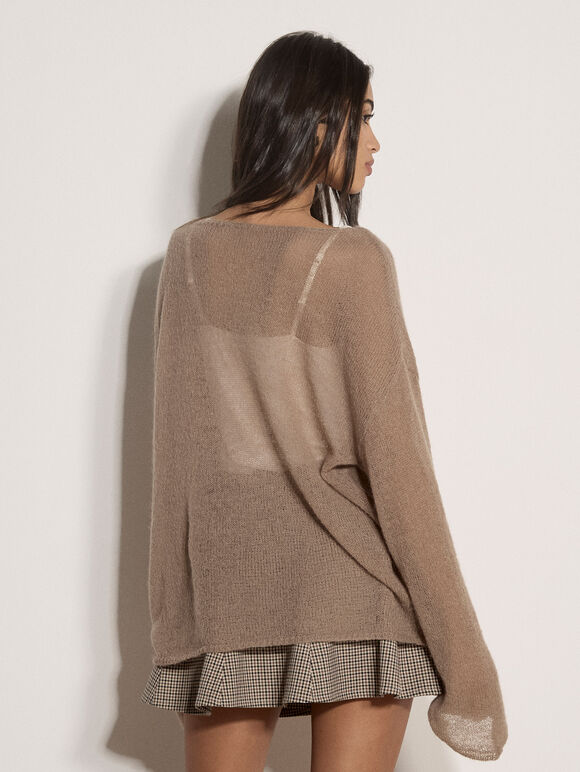 Lightweight Brushed Oversized Jumper, Camel, large