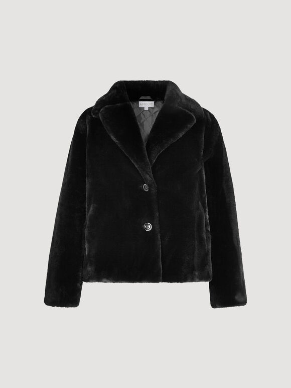 Curve Faux Fur Short Jacket, Black, large
