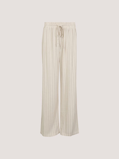 Pinstripe Linen Blend Wide-Leg Trousers