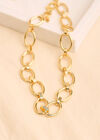 24K Gold Plated Interlock Chain Necklace, Gold, large