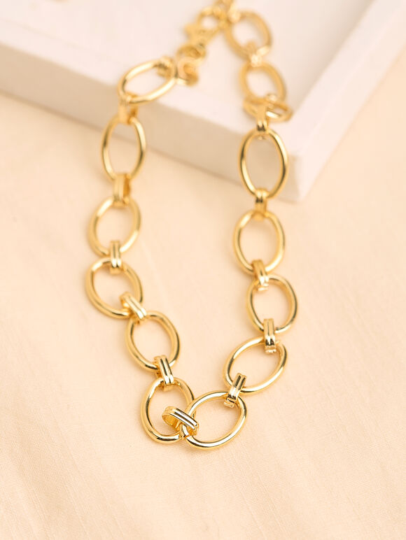 24K Gold Plated Interlock Chain Necklace, Gold, large